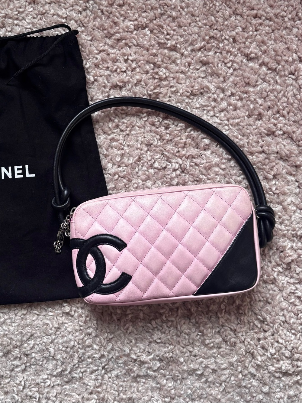 CHANEL CC Cambon Pink Quilted Lambskin Pouchette Shoulder Bag